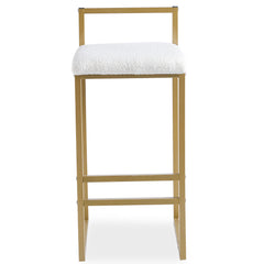 Taburete de bar de metal y tela bouclé Brillo dorado y crema