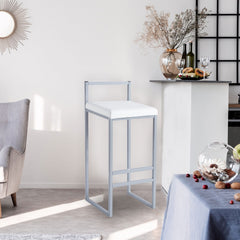 Tabouret de bar Brillo en métal argent et velours blanc