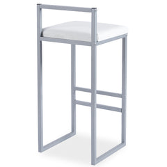 Tabouret de bar Brillo en métal argent et velours blanc