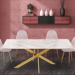 Mesa de comedor de cristal efecto mármol Aslel con patas metálicas doradas