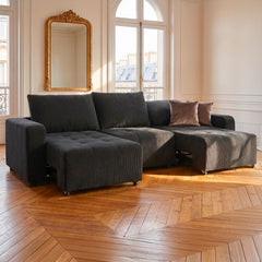Canapé 3 places convertible et modulable Castelo Velours côtelé Noir