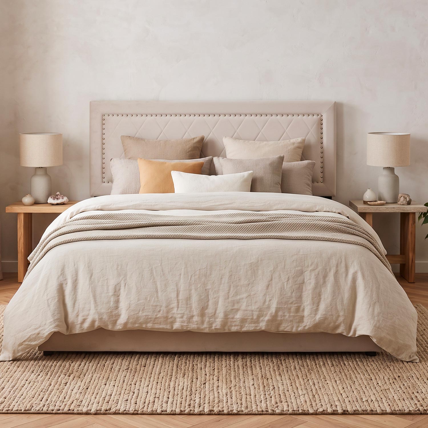 Lit coffre Sandiego avec sommier relevable 160x200cm et tête de lit cloutée Velours Taupe