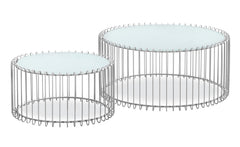 Ensemble de 2 tables basses Universe Verre Blanc et Métal Gris