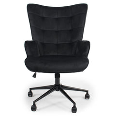Sillón de oficina Beaso de terciopelo negro con respaldo alto