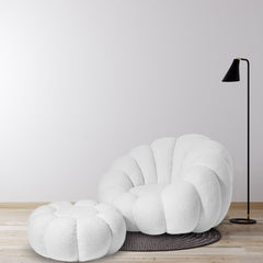 Sillón concha Basha de tela bouclé blanca