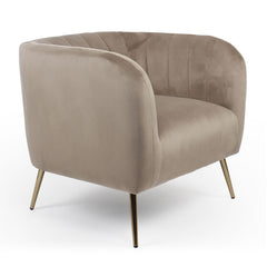 Fauteuil Benife moderne pieds métal doré et velours taupe