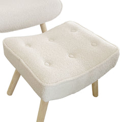 Fauteuil scandinave + pouf Lylou Tissu bouclette lainée Crème