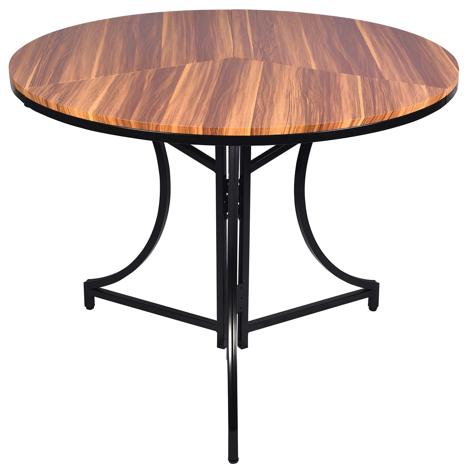 Table ronde pliante gain de place Foldine Ø80cm Métal Noir et Bois noisette