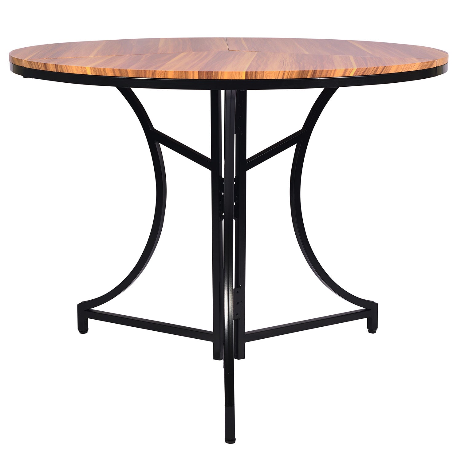 Table ronde pliante gain de place Foldine Ø80cm Métal Noir et Bois noisette