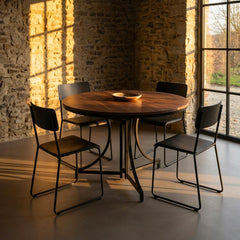 Table ronde pliante gain de place Foldine Ø80cm Métal Noir et Bois noisette