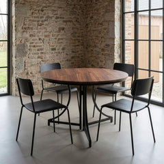 Table ronde pliante gain de place Foldine Ø80cm Métal Noir et Bois noisette