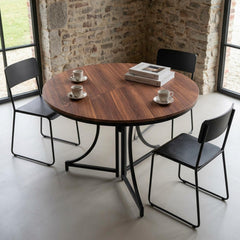 Table ronde pliante gain de place Foldine Ø80cm Métal Noir et Bois noisette