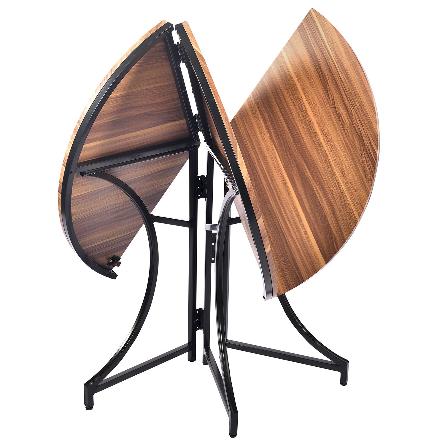 Table ronde pliante gain de place Foldine Ø100cm Métal Noir et Bois noisette