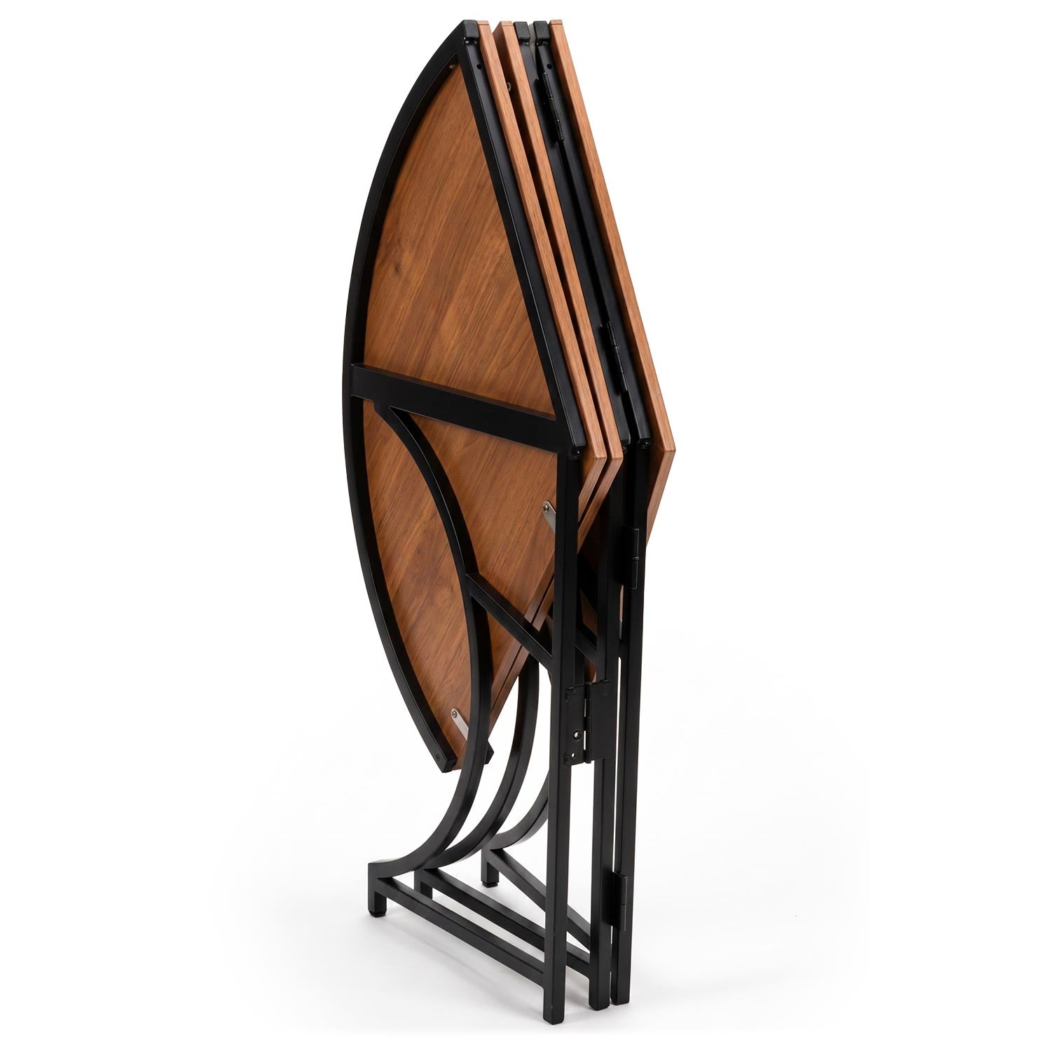 Table ronde pliante gain de place Foldine Ø100cm Métal Noir et Bois noisette