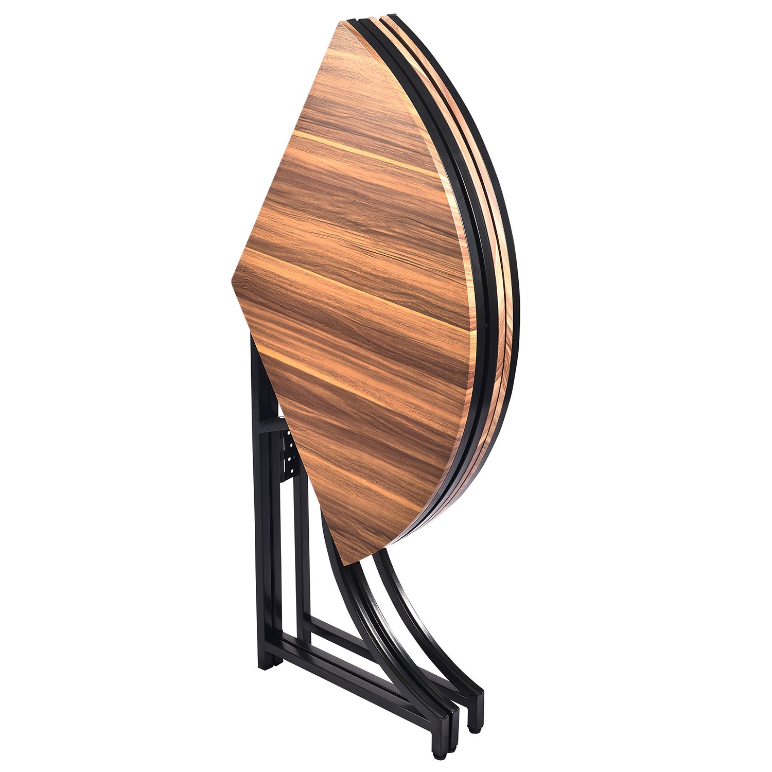 Table ronde pliante gain de place Foldine Ø80cm Métal Noir et Bois noisette