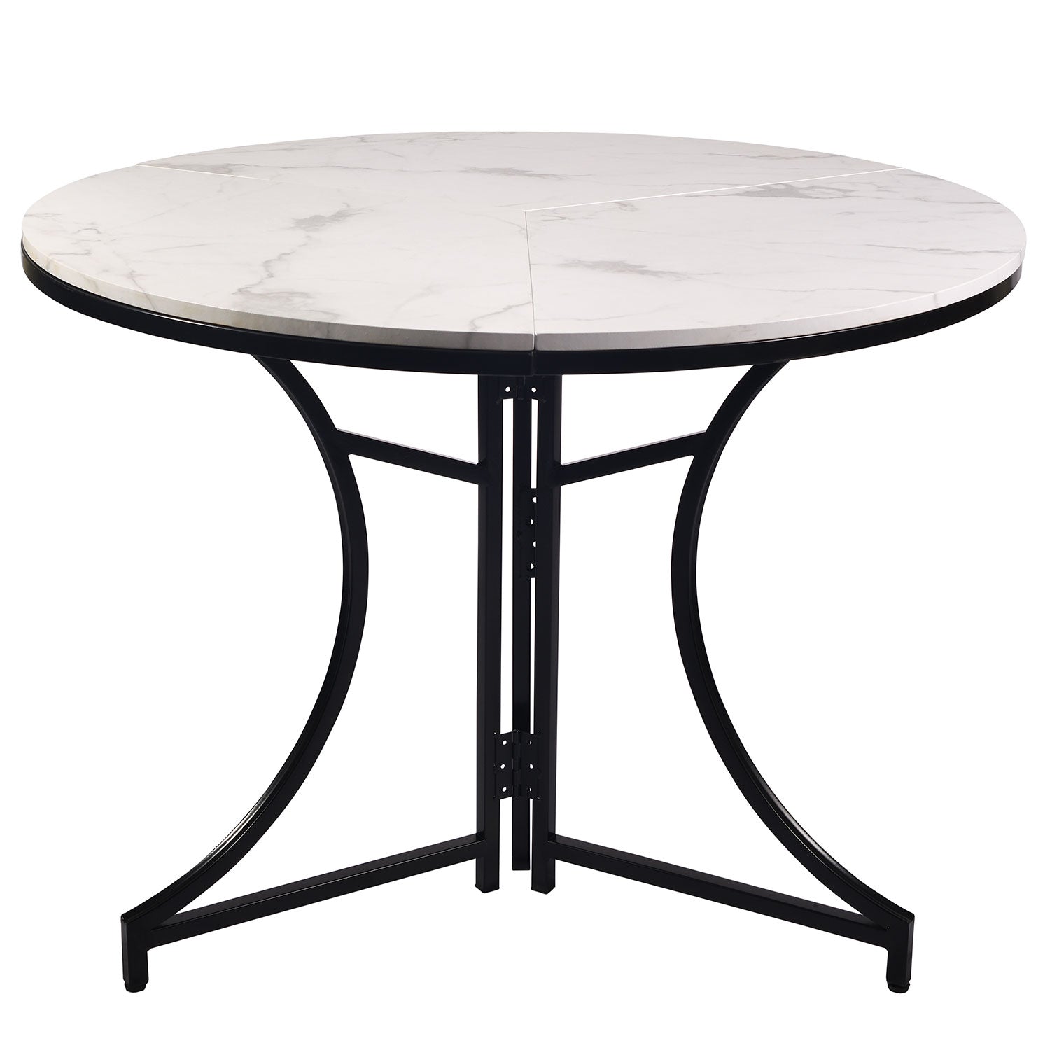 Table ronde pliante gain de place Foldine Ø80cm Métal Noir et Effet marbre Blanc