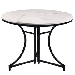 Table ronde pliante gain de place Foldine Ø80cm Métal Noir et Effet marbre Blanc