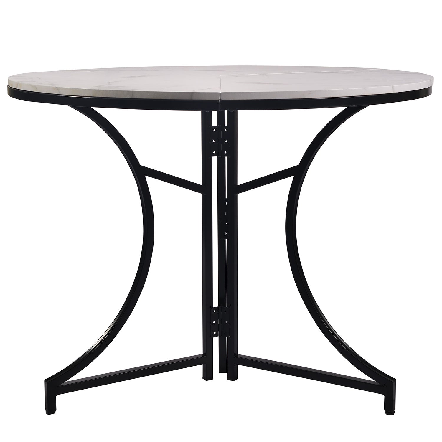 Table ronde pliante gain de place Foldine Ø80cm Métal Noir et Effet marbre Blanc
