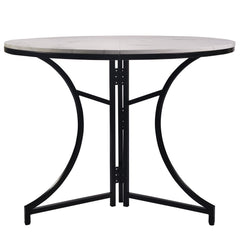 Table ronde pliante gain de place Foldine Ø80cm Métal Noir et Effet marbre Blanc