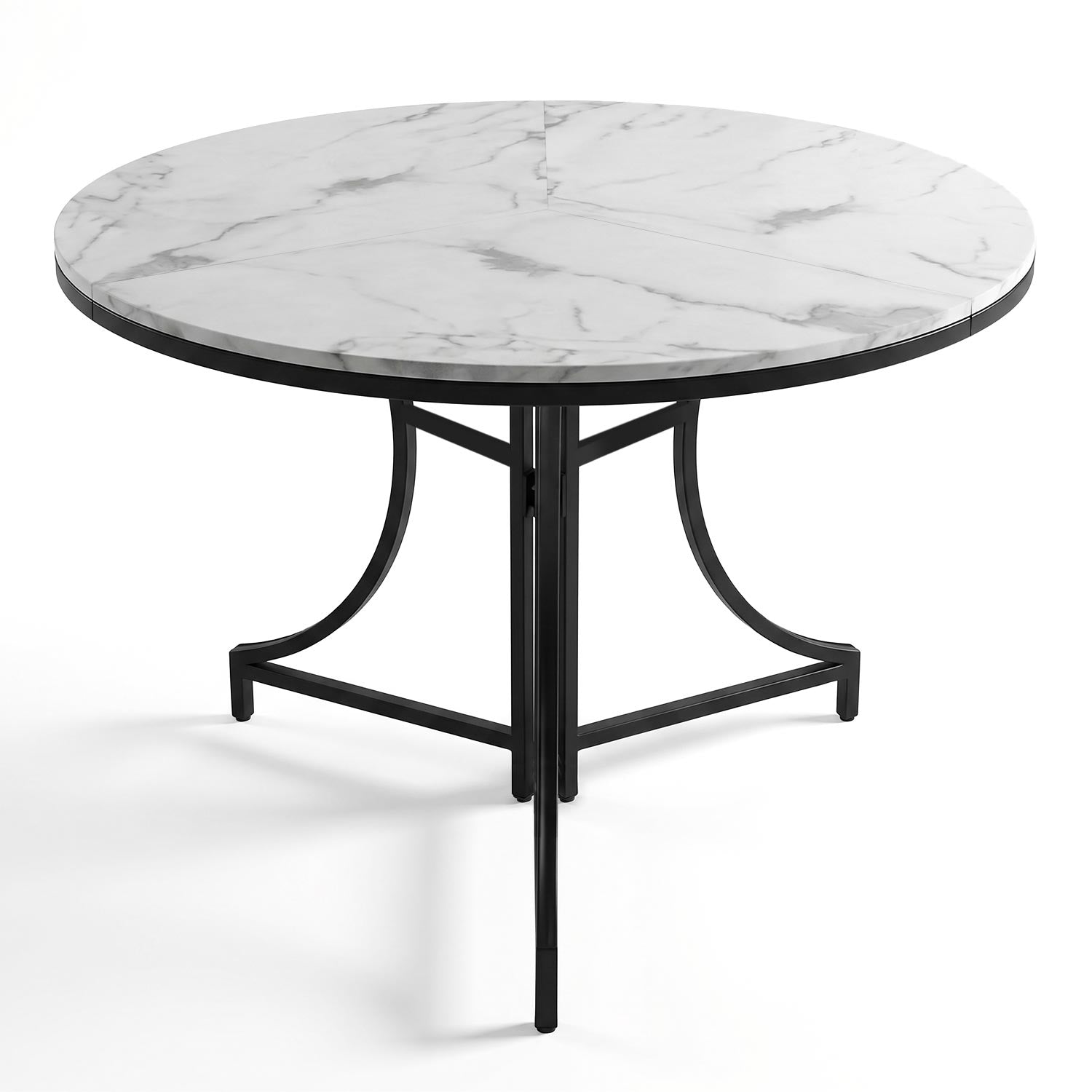 Table ronde pliante gain de place Foldine Ø80cm Métal Noir et Effet marbre Blanc