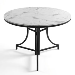 Table ronde pliante gain de place Foldine Ø80cm Métal Noir et Effet marbre Blanc