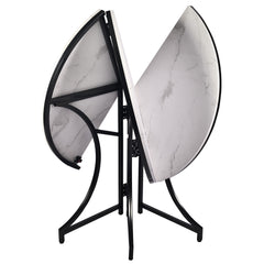 Table ronde pliante gain de place Foldine Ø100cm Métal Noir et Effet marbre Blanc