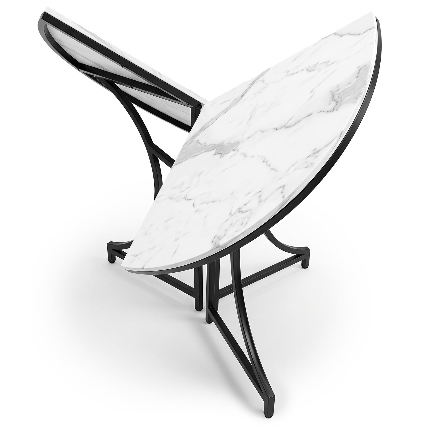 Table ronde pliante gain de place Foldine Ø100cm Métal Noir et Effet marbre Blanc