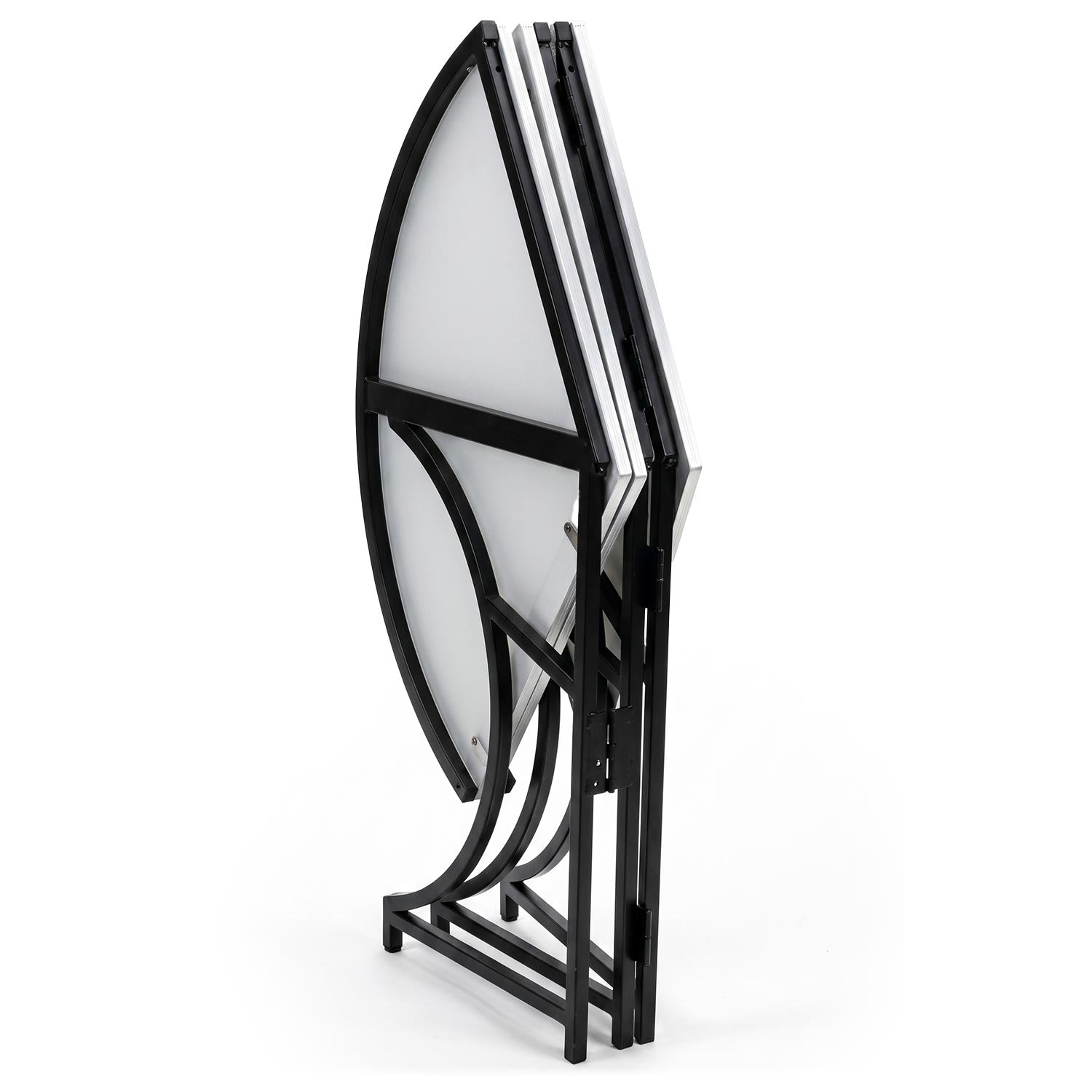 Table ronde pliante gain de place Foldine Ø100cm Métal Noir et Effet marbre Blanc