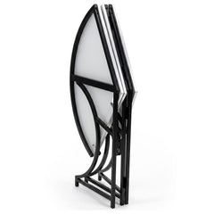 Table ronde pliante gain de place Foldine Ø100cm Métal Noir et Effet marbre Blanc