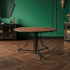 Table ronde pliante gain de place Foldine Ø100cm Métal Noir et Bois noisette
