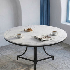 Table ronde pliante gain de place Foldine Ø100cm Métal Noir et Effet marbre Blanc