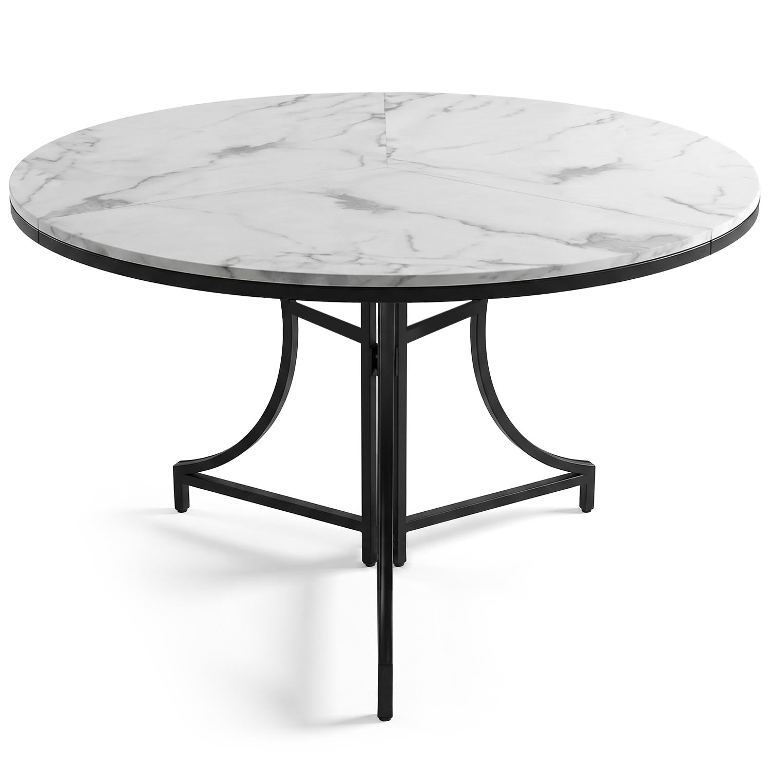 Table ronde pliante gain de place Foldine Ø100cm Métal Noir et Effet marbre Blanc