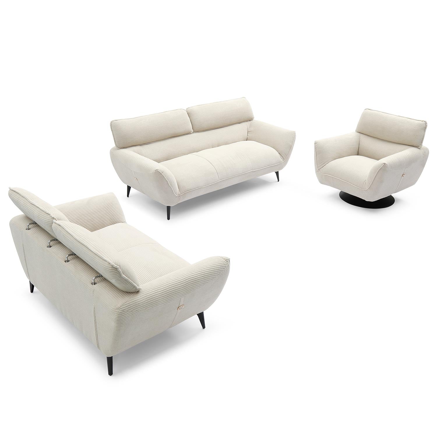 Fauteuil pivotant moderne avec dossier réglable Ghislain Velours côtelé Crème