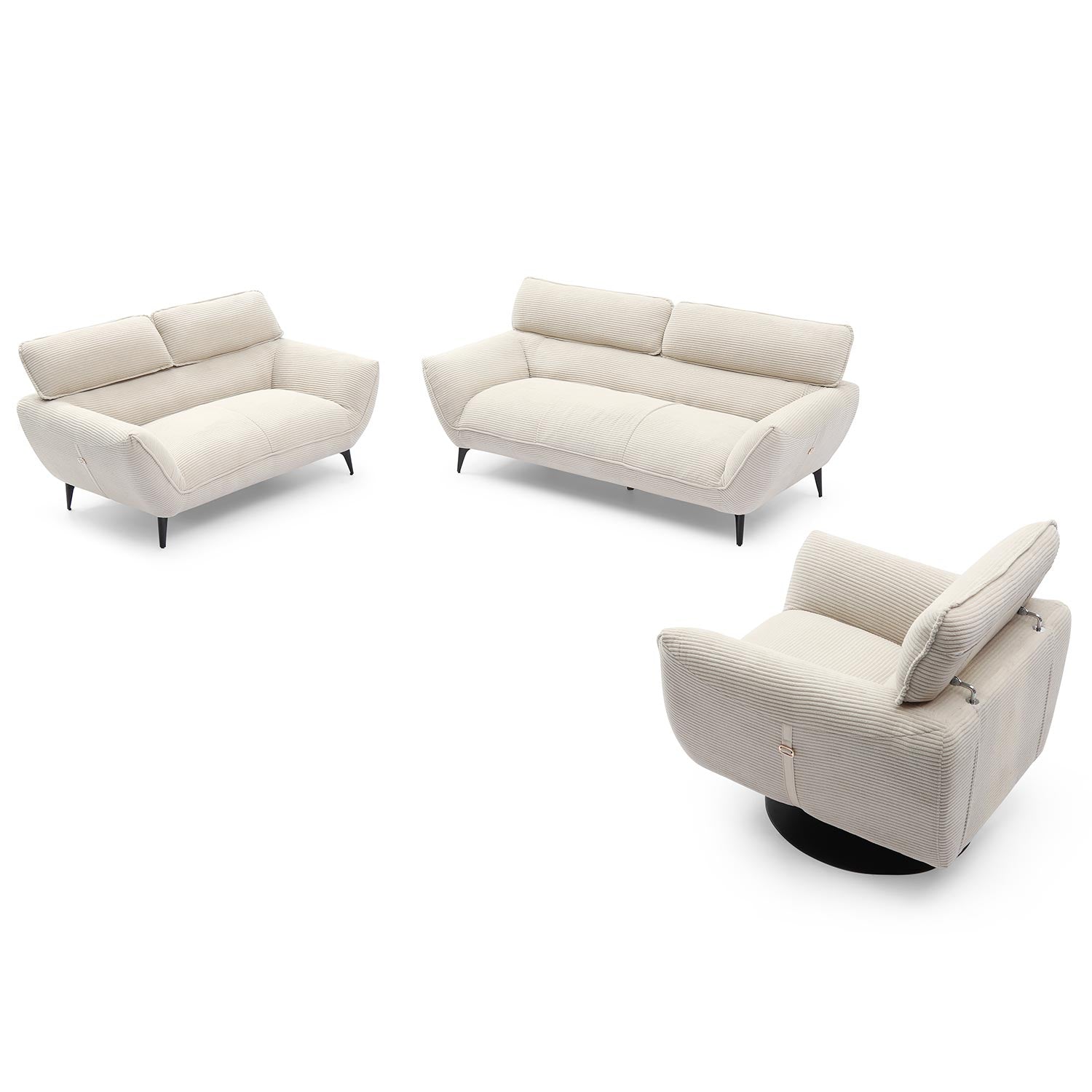 Fauteuil pivotant moderne avec dossier réglable Ghislain Velours côtelé Crème