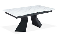 Table à manger extensible Icaria en Verre effet marbre blanc et pieds Métal Noir