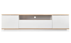 Meuble TV Bisane bois clair et blanc L180 cm design linéaire
