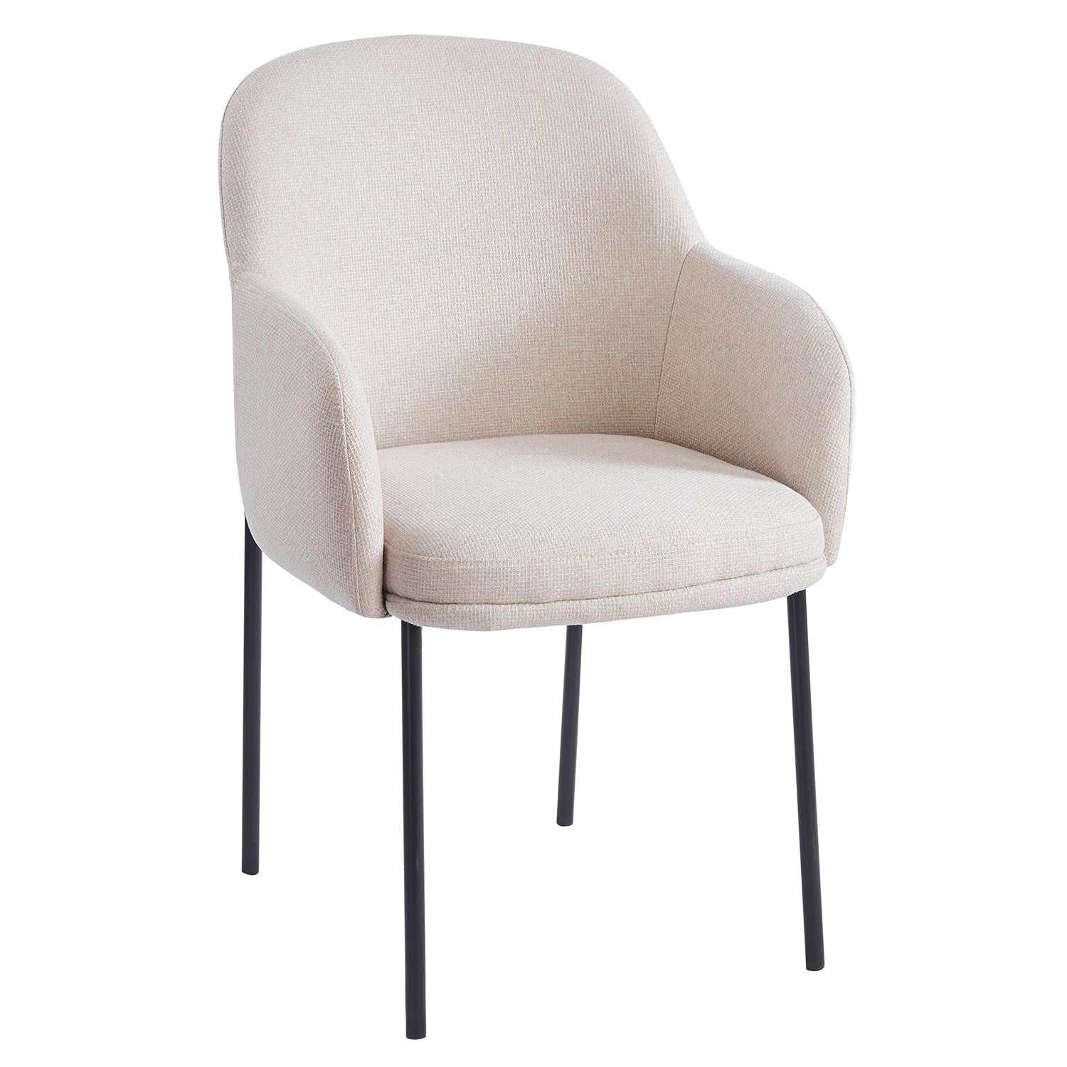 Lot de 4 chaises modernes matelassées Inaya Métal Noir et Tissu Beige
