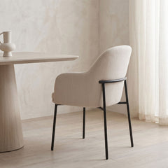 Lot de 8 chaises modernes matelassées Inaya Métal Noir et Tissu Beige