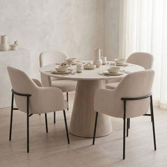 Lot de 8 chaises modernes matelassées Inaya Métal Noir et Tissu Beige