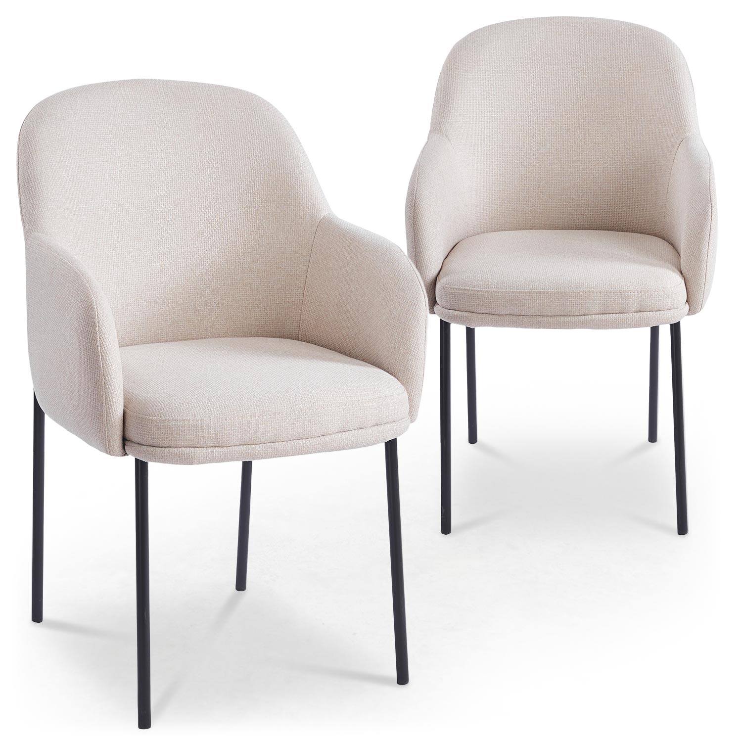 Lot de 8 chaises modernes matelassées Inaya Métal Noir et Tissu Beige