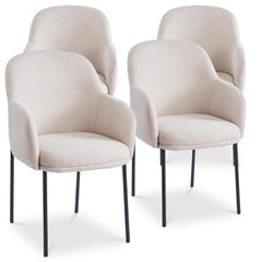 Lot de 4 chaises modernes matelassées Inaya Métal Noir et Tissu Beige