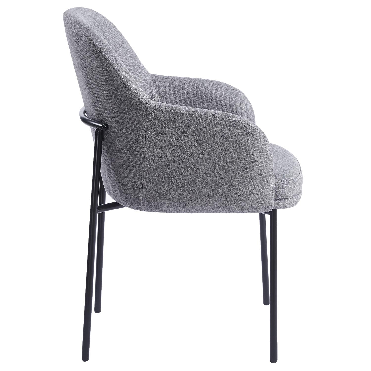 Lot de 6 chaises modernes matelassées Inaya Métal Noir et Tissu Gris