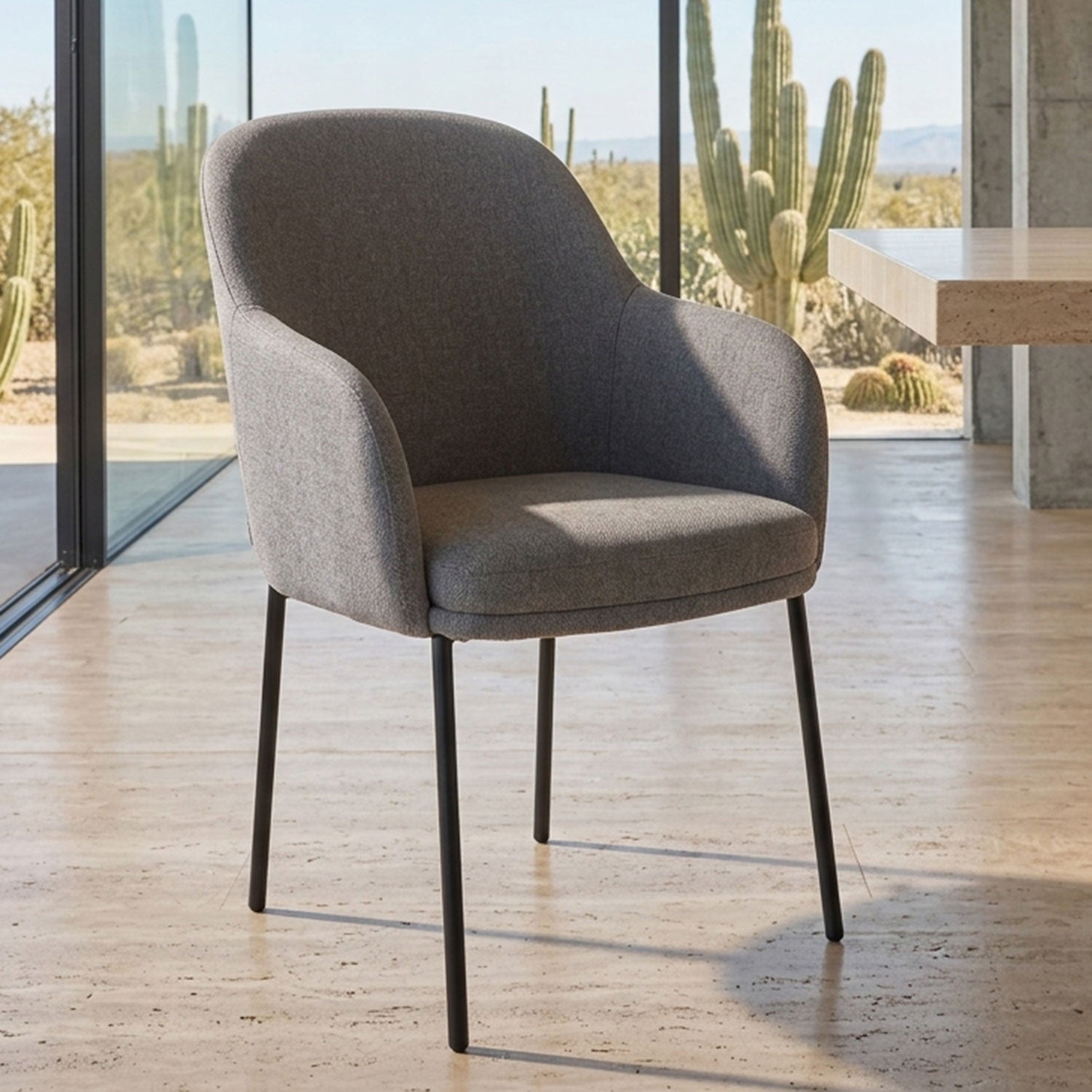 Lot de 8 chaises modernes matelassées Inaya Métal Noir et Tissu Gris