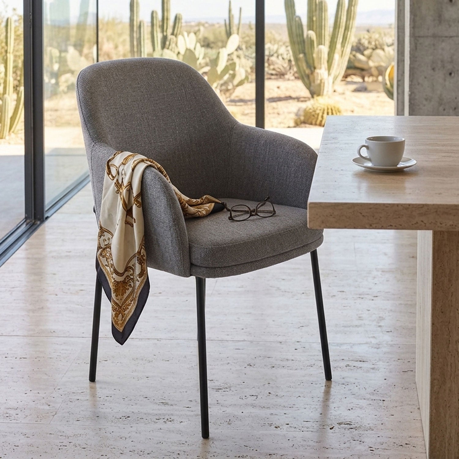 Lot de 8 chaises modernes matelassées Inaya Métal Noir et Tissu Gris