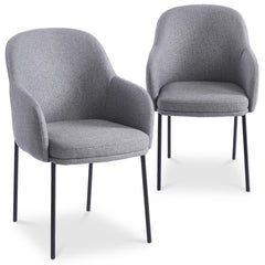 Lot de 8 chaises modernes matelassées Inaya Métal Noir et Tissu Gris