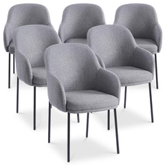 Lot de 6 chaises modernes matelassées Inaya Métal Noir et Tissu Gris