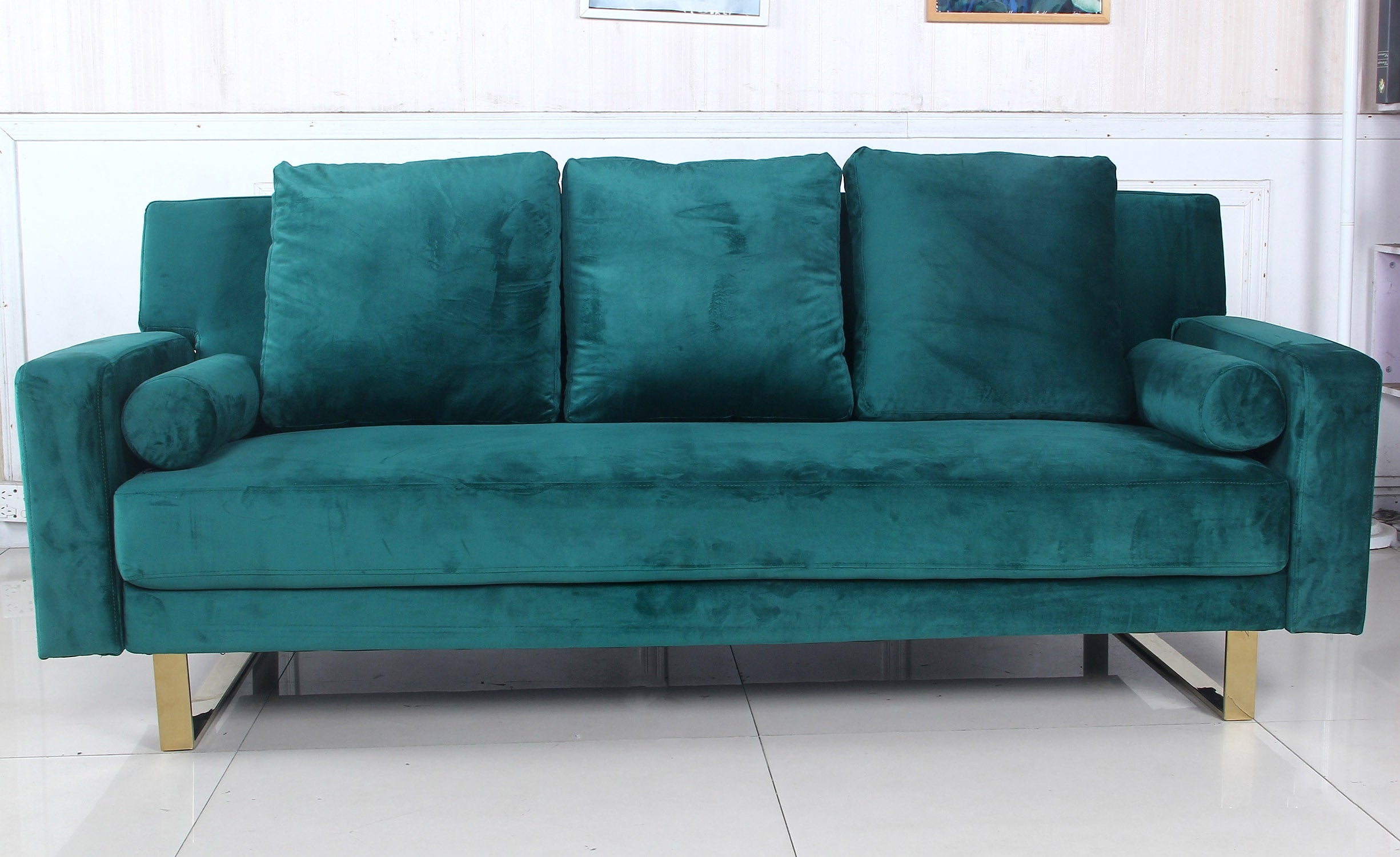Canapé convertible Moonlight Velours Vert Pied Or