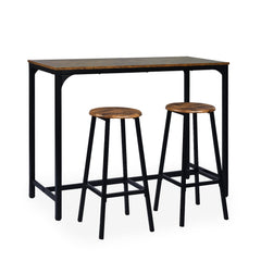 Mesa de bar con taburetes Céline de madera y metal negro