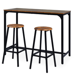 Mesa de bar con taburetes Céline de madera y metal negro