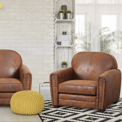 Sillón club de tela con efecto vintage envejecido
